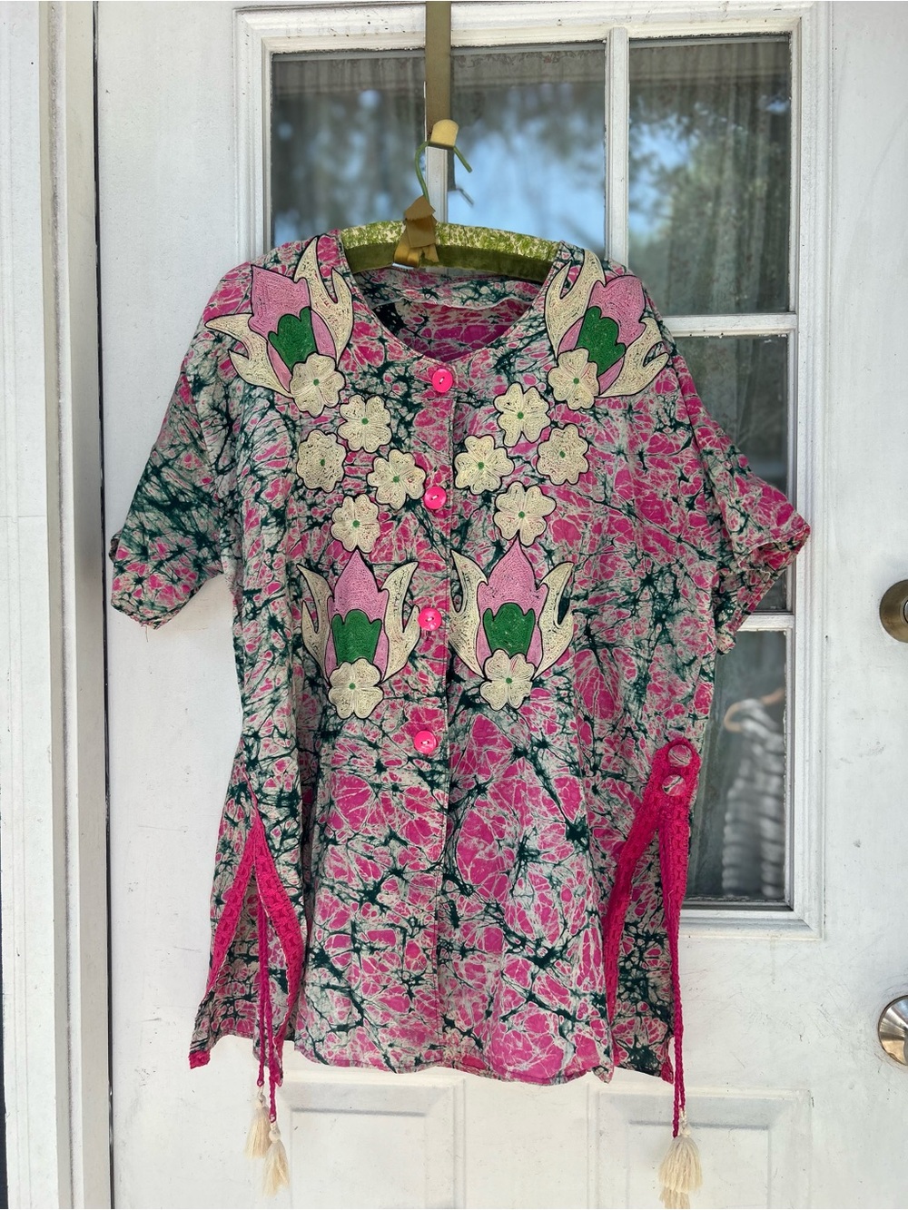 Women’s Pink & Green Floral Embellished Tunic Top